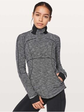 Lululemon Base Runner 1/2 Zip Coco Pique Black White 6